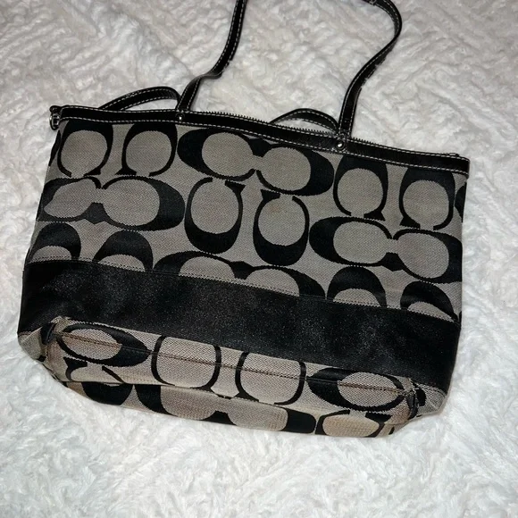 Coach Black and White Signature Tote - Picture 3 of 5